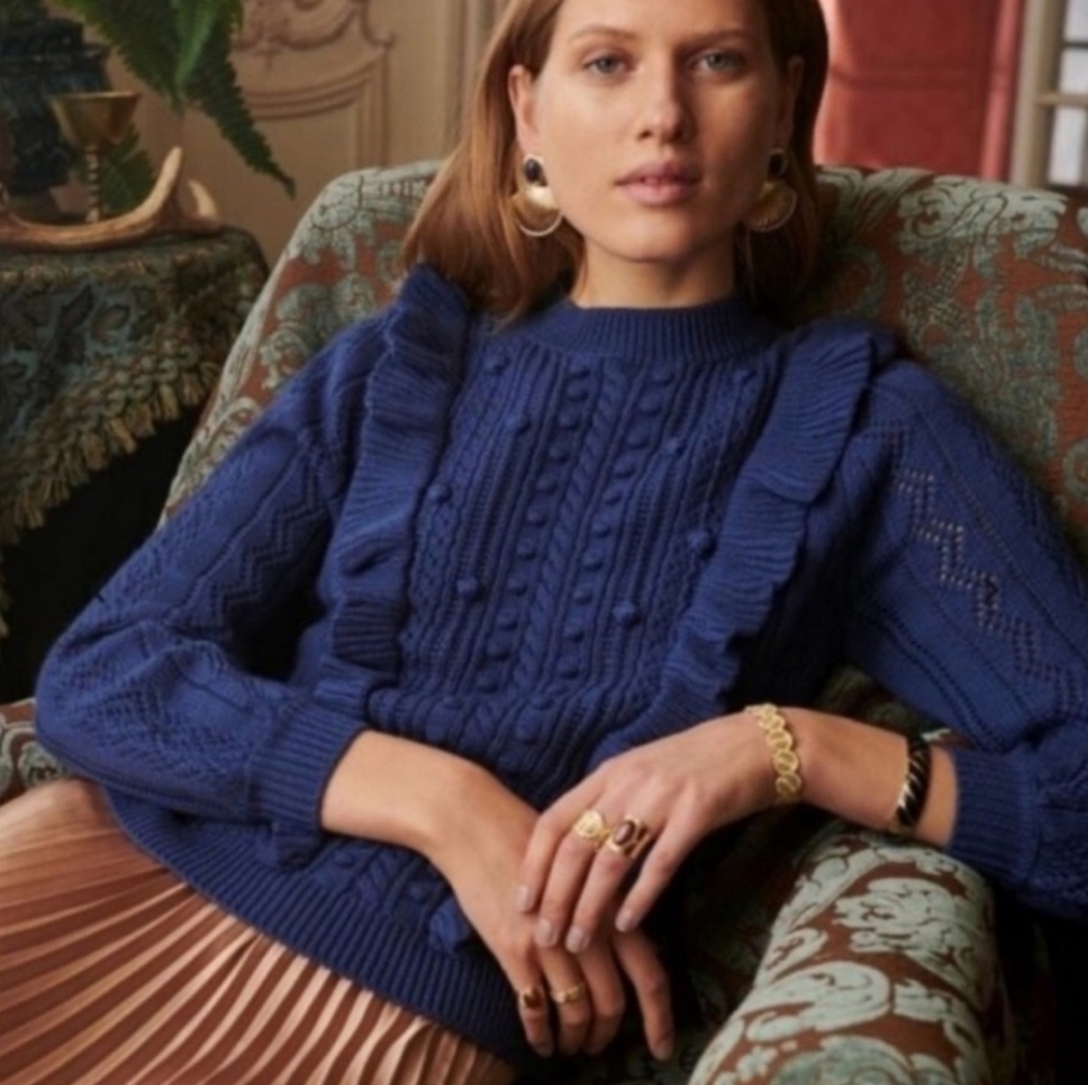 Sezane x Manoush Marva Jumper in Blue Size Large, 100% Wool, EUC